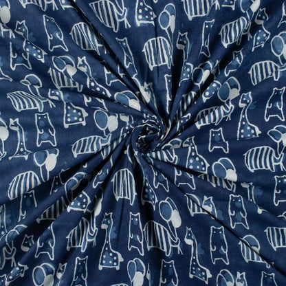 Giraffe and Bear Indigo Motif Cotton Fabric in India