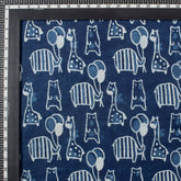 Giraffe and Bear Indigo Motif Cotton Fabric in India