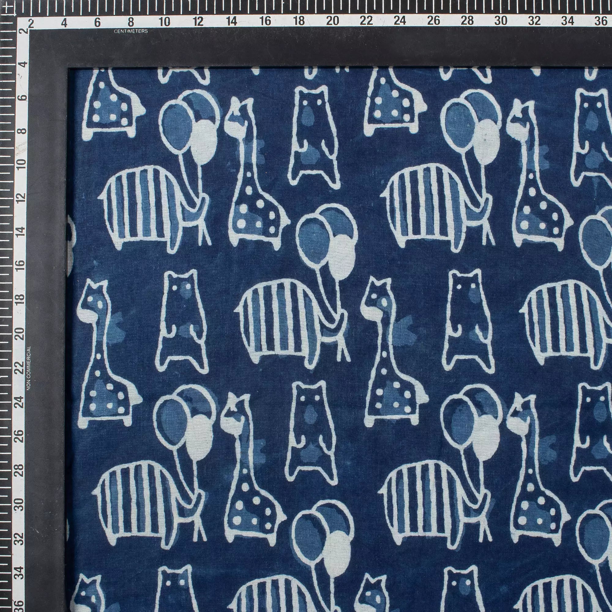Giraffe and Bear Indigo Motif Cotton Fabric in India