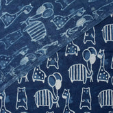 Giraffe and Bear Indigo Motif Cotton Fabric in India