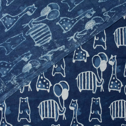 Giraffe and Bear Indigo Motif Cotton Fabric in India