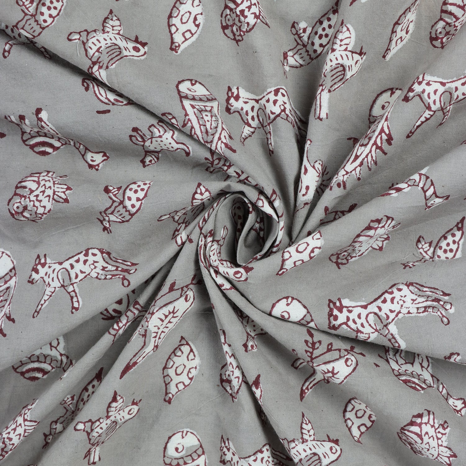 Gray Animal Kashish Hand Block Print Fabric