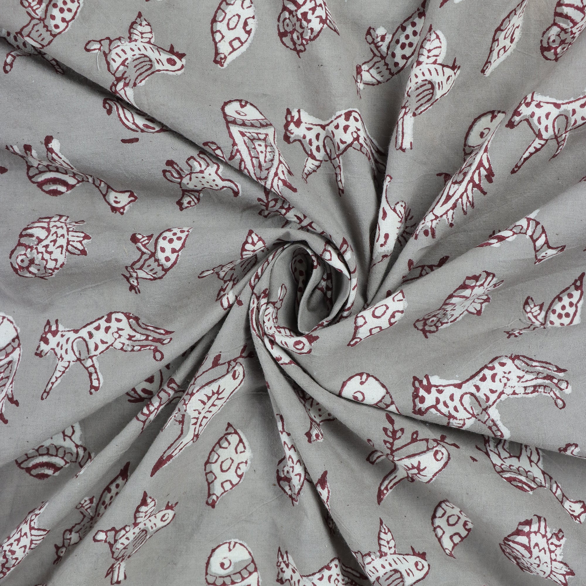 Gray Animal Kashish Hand Block Print Fabric