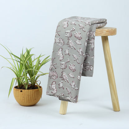Gray Animal Kashish Hand Block Print Fabric