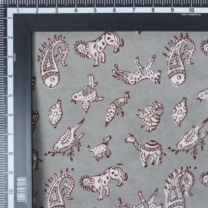 Gray Animal Kashish Hand Block Print Fabric