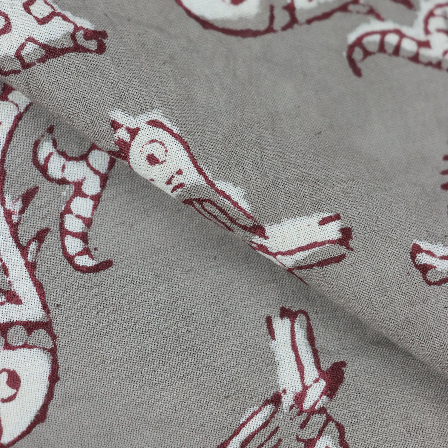 Gray Animal Kashish Hand Block Print Fabric