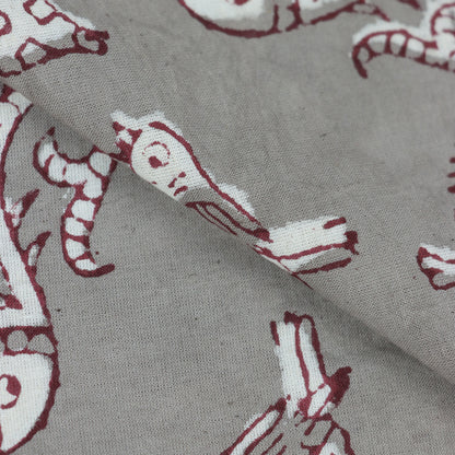 Gray Animal Kashish Hand Block Print Fabric