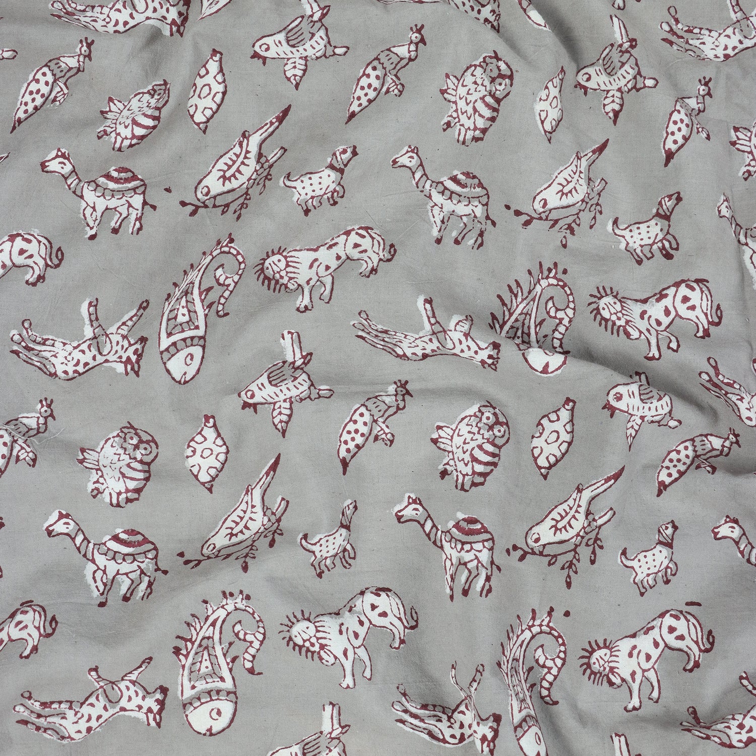 Gray Animal Kashish Hand Block Print Fabric