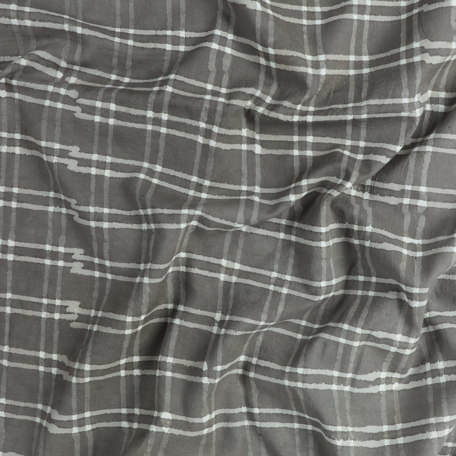 Gray Checks Kashish Cotton Hand Block Print Fabric