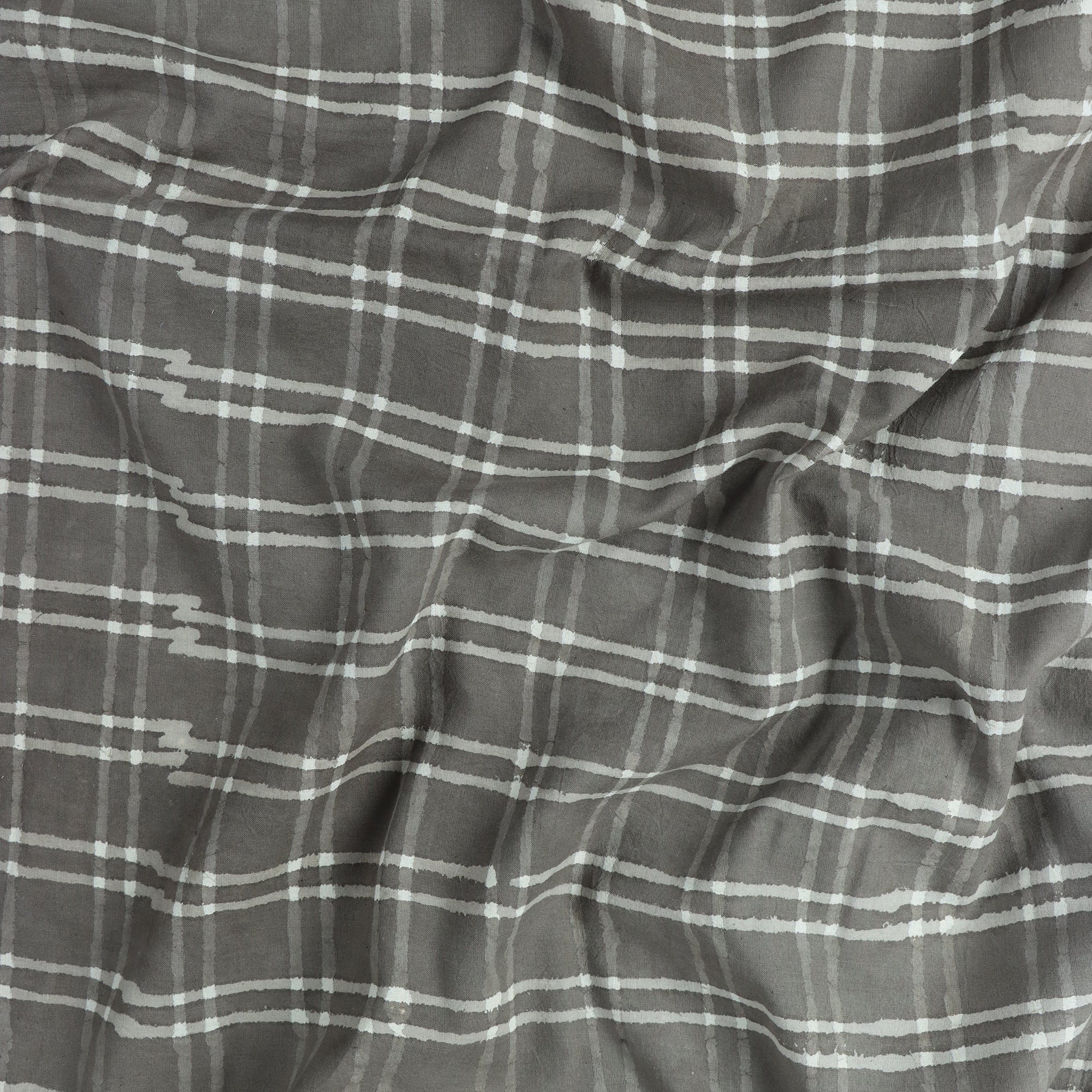 Gray Checks Kashish Cotton Hand Block Print Fabric