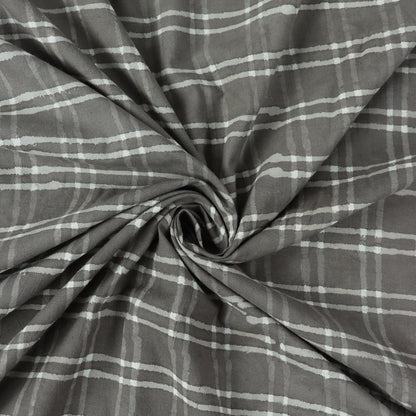 Gray Checks Kashish Cotton Hand Block Print Fabric