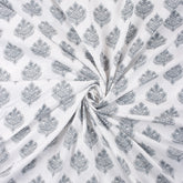 Gray Floral Boota 100% Cotton Hand Block Print Fabric