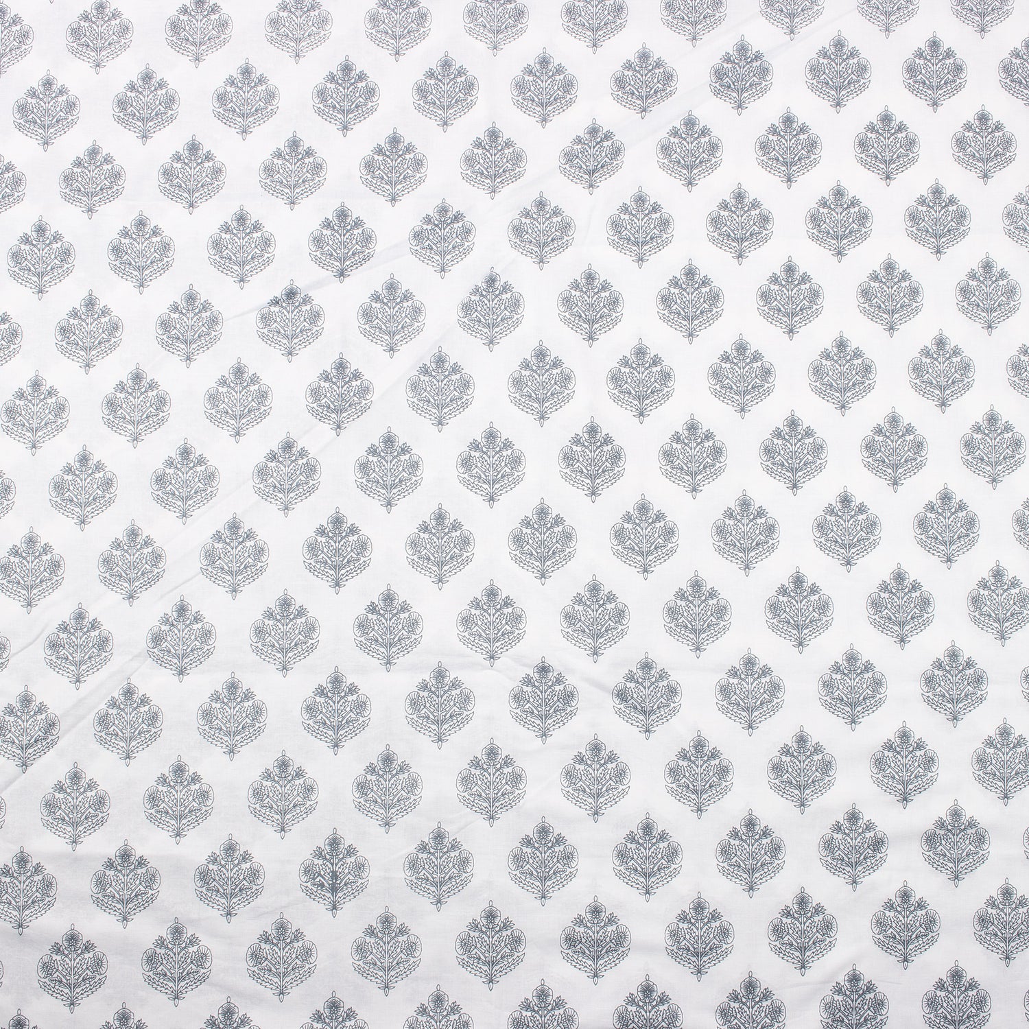 Gray Floral Boota 100% Cotton Hand Block Print Fabric
