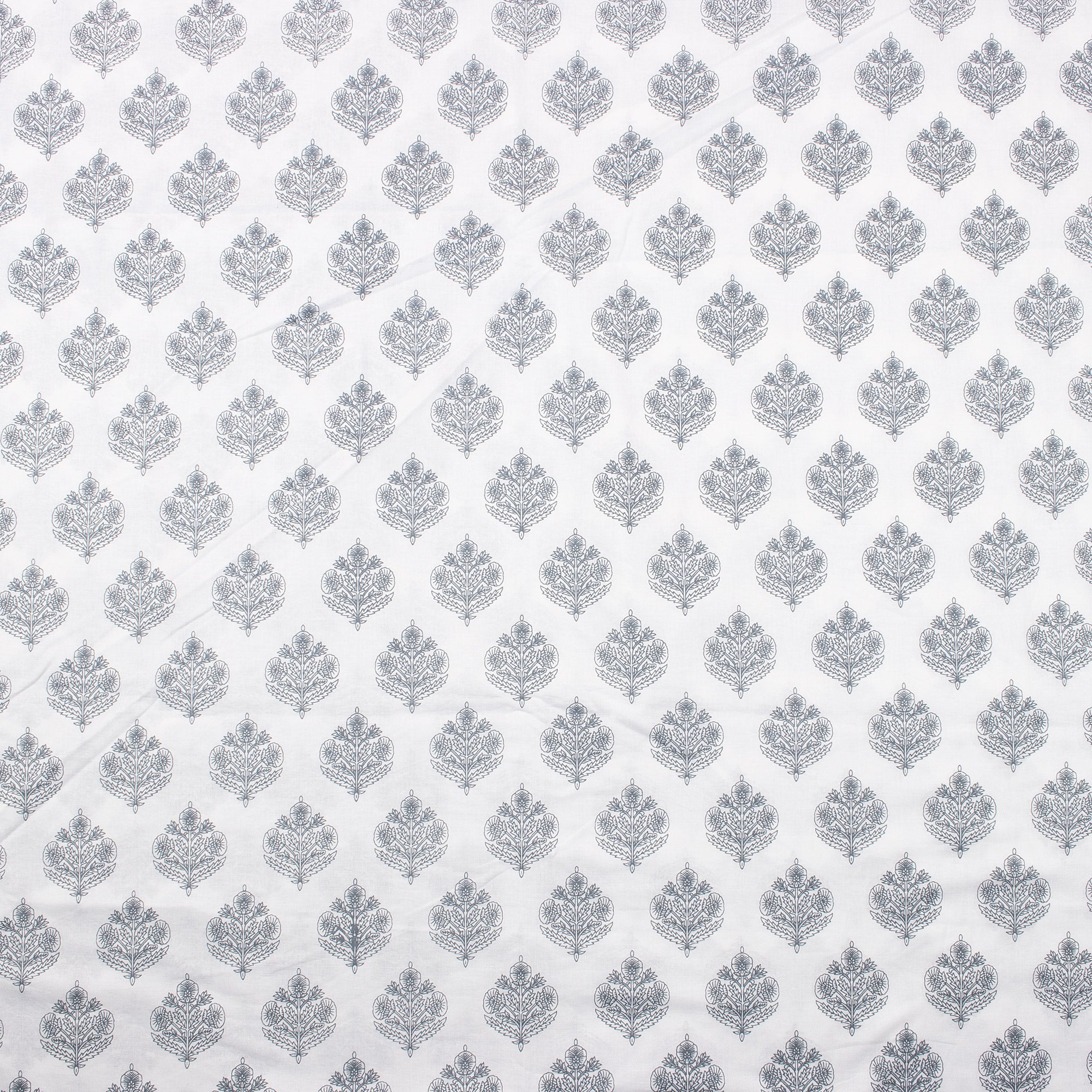 Gray Floral Boota 100% Cotton Hand Block Print Fabric