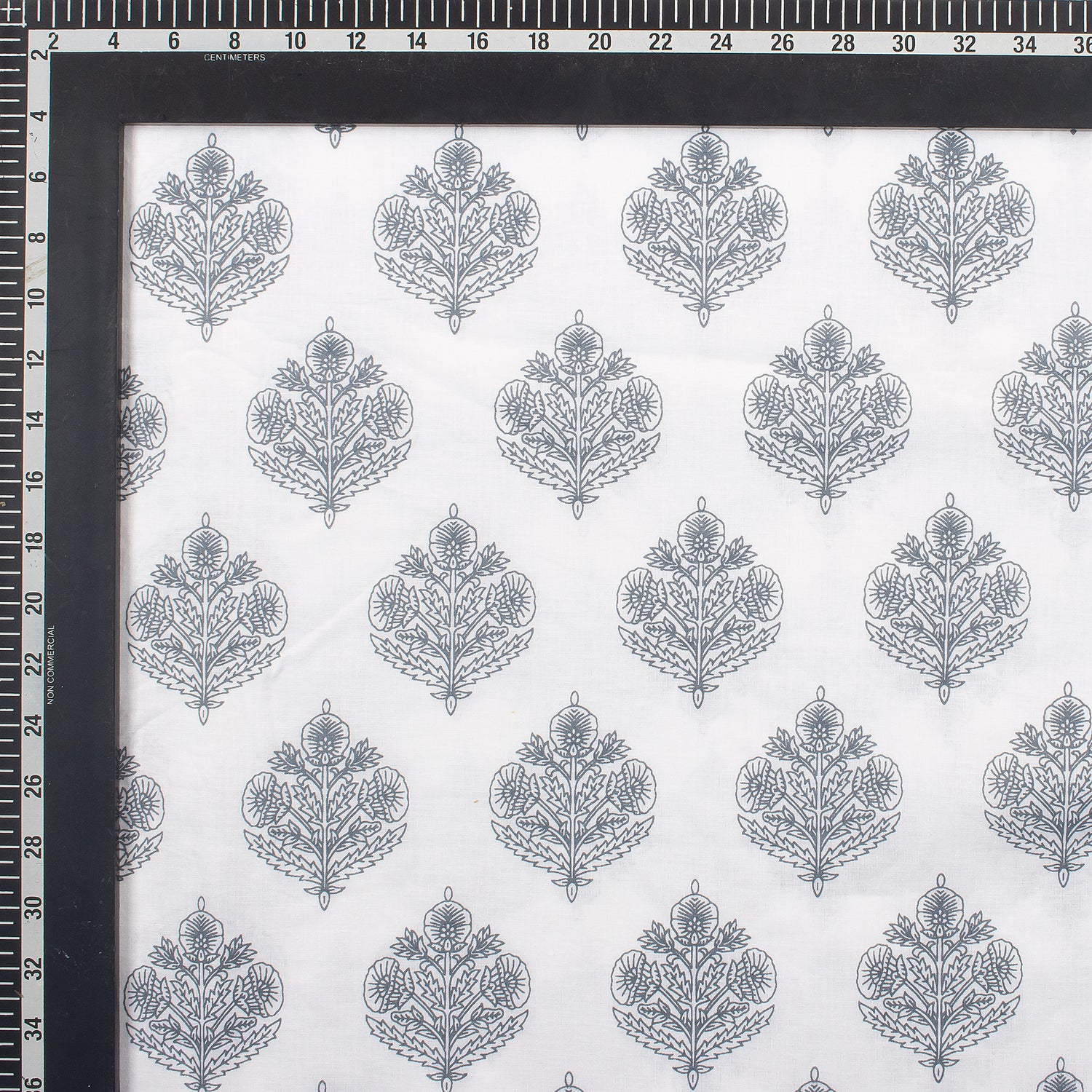 Gray Floral Boota 100% Cotton Hand Block Print Fabric