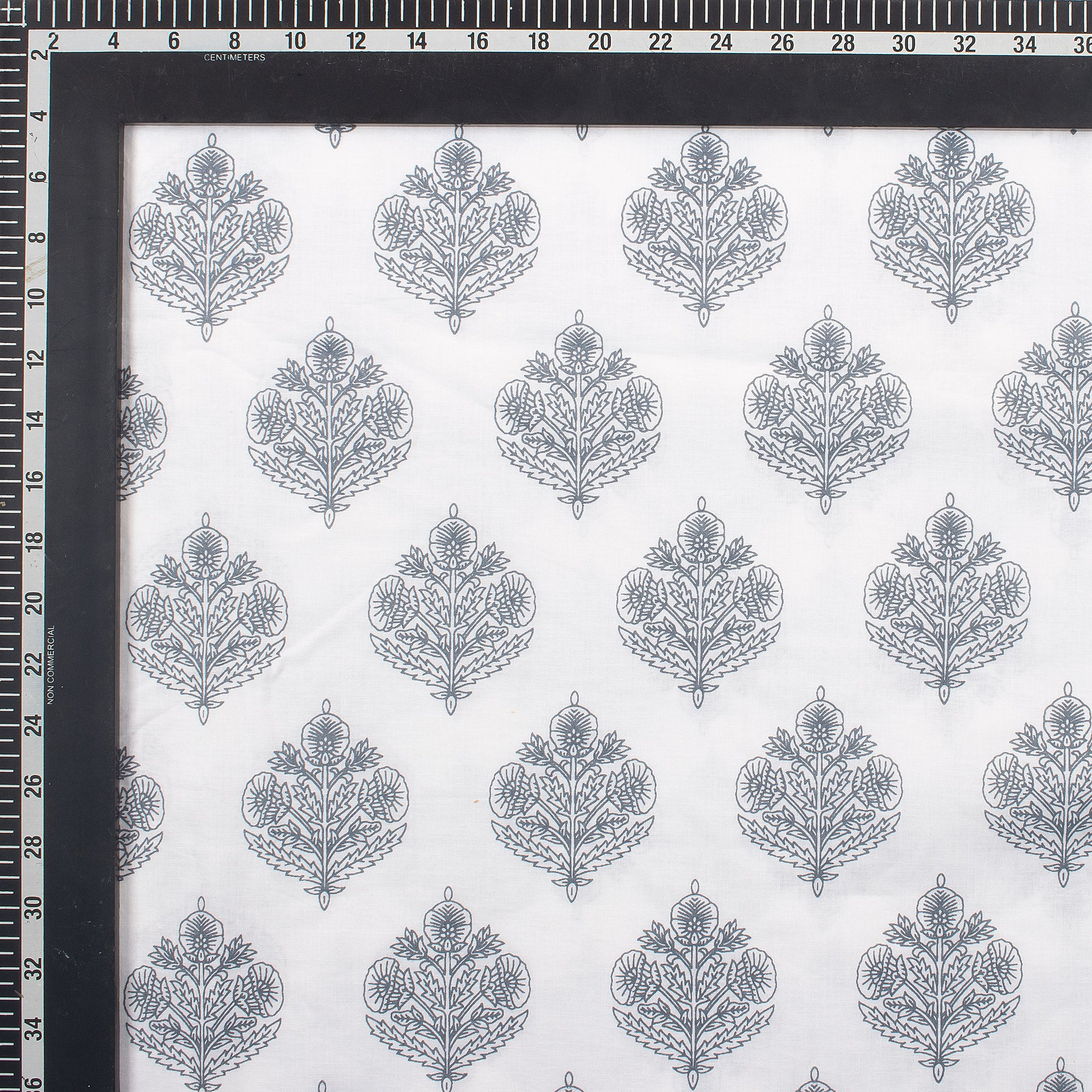 Gray Floral Boota 100% Cotton Hand Block Print Fabric