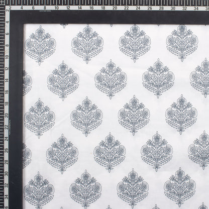 Gray Floral Boota 100% Cotton Hand Block Print Fabric