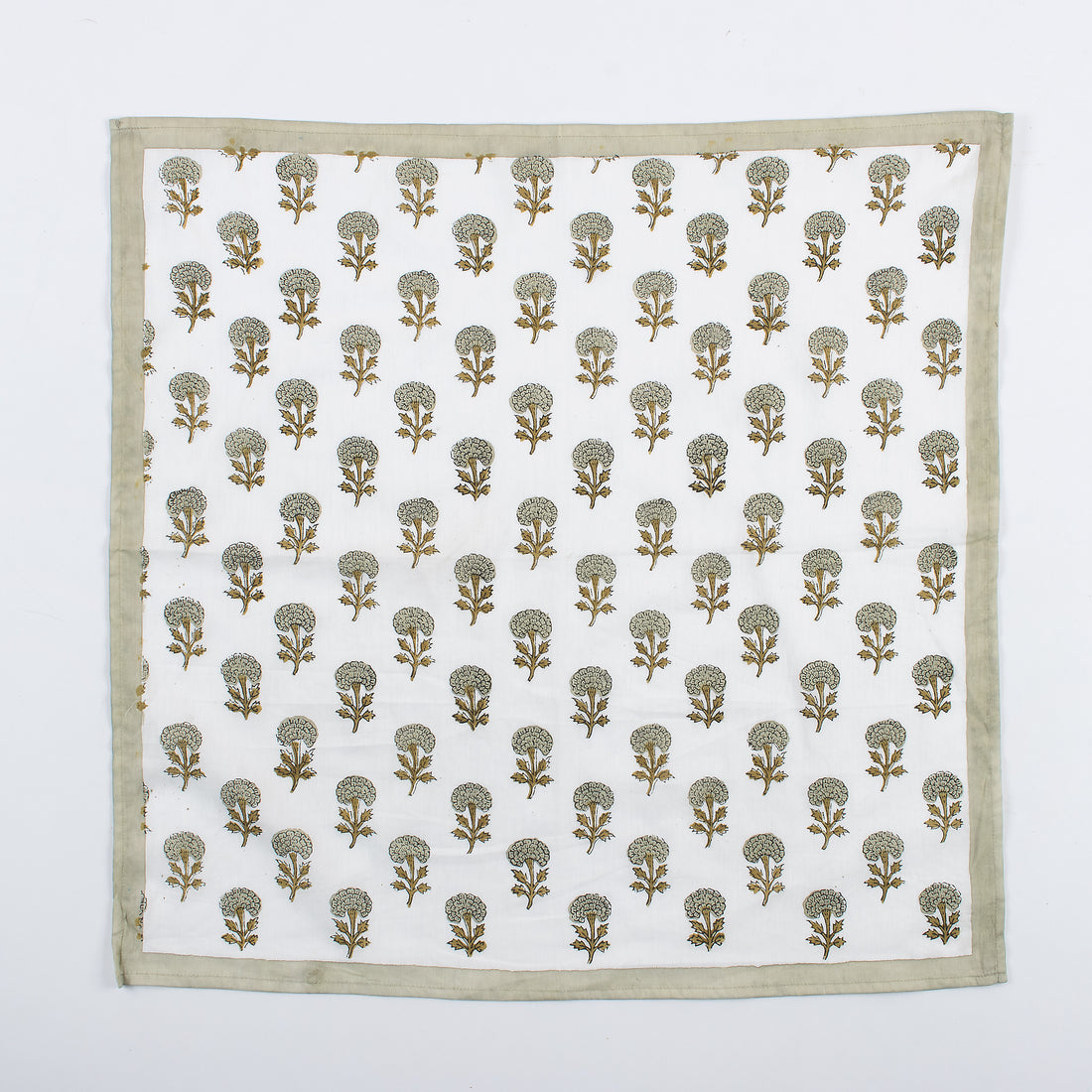 Gray Floral Hand Block Printed Cotton Bandanas For Ladies