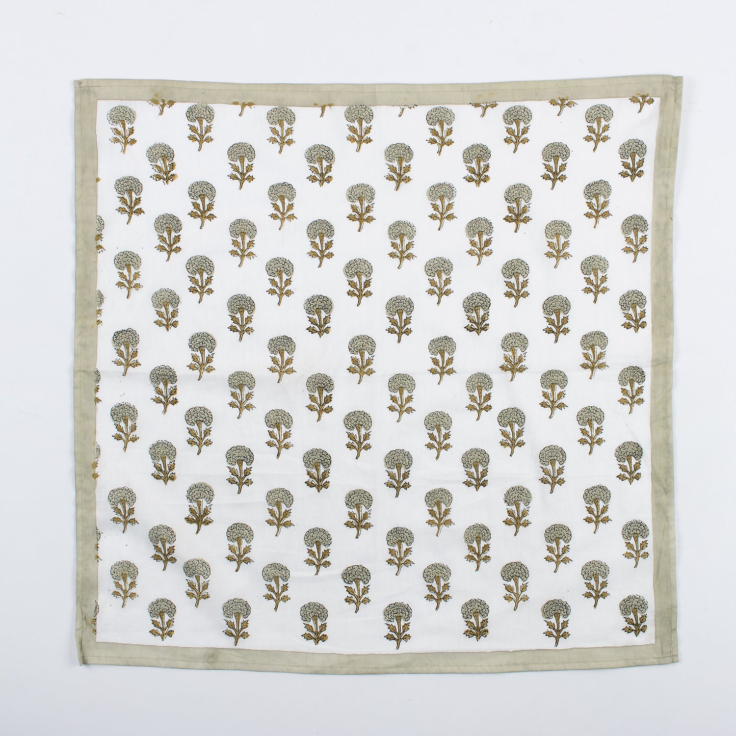 Gray Floral Hand Block Printed Cotton Bandanas For Ladies