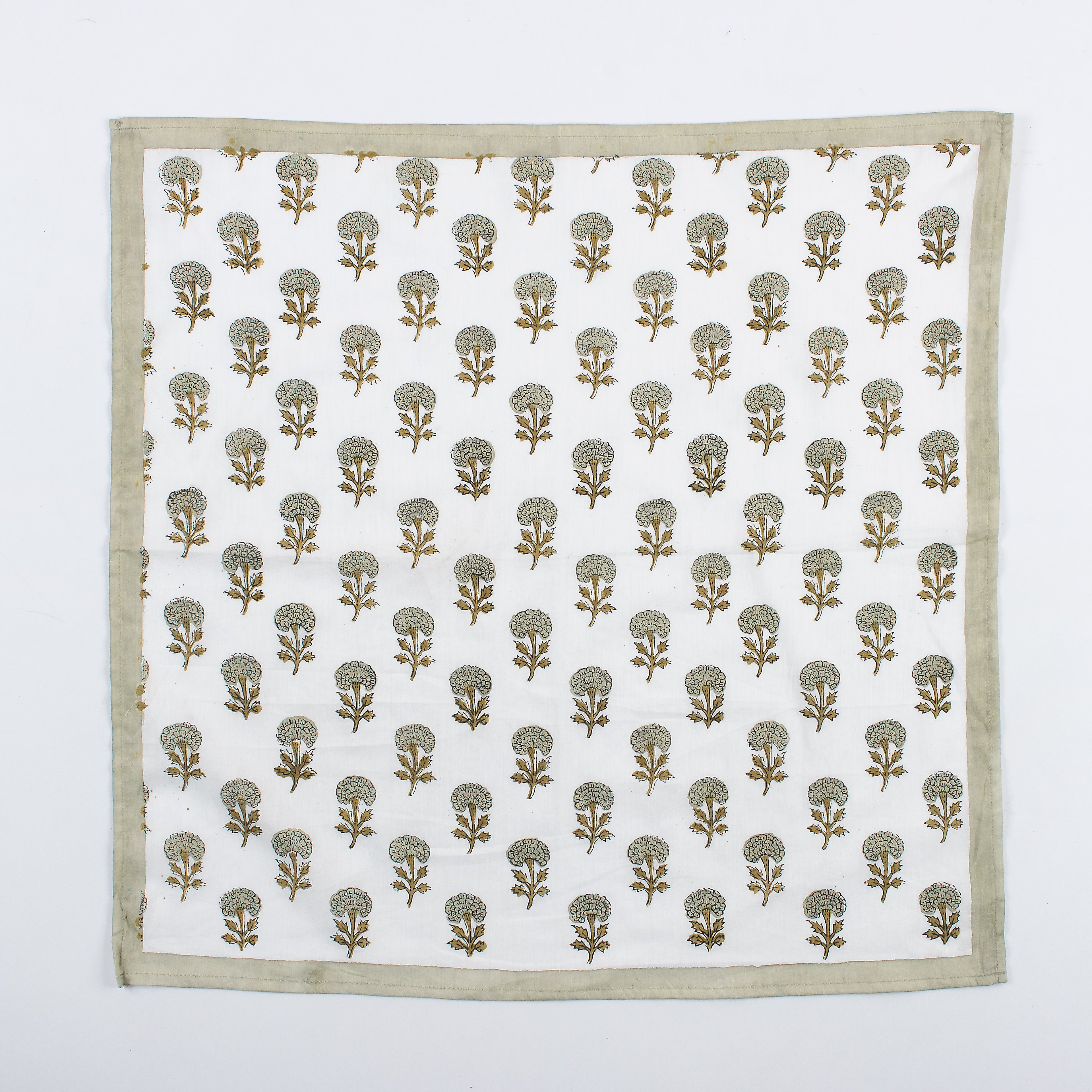 Gray Floral Hand Block Printed Cotton Bandanas For Ladies