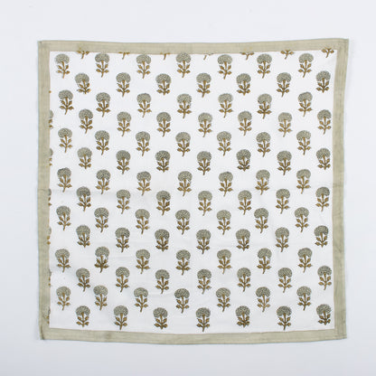 Gray Floral Hand Block Printed Cotton Bandanas For Ladies