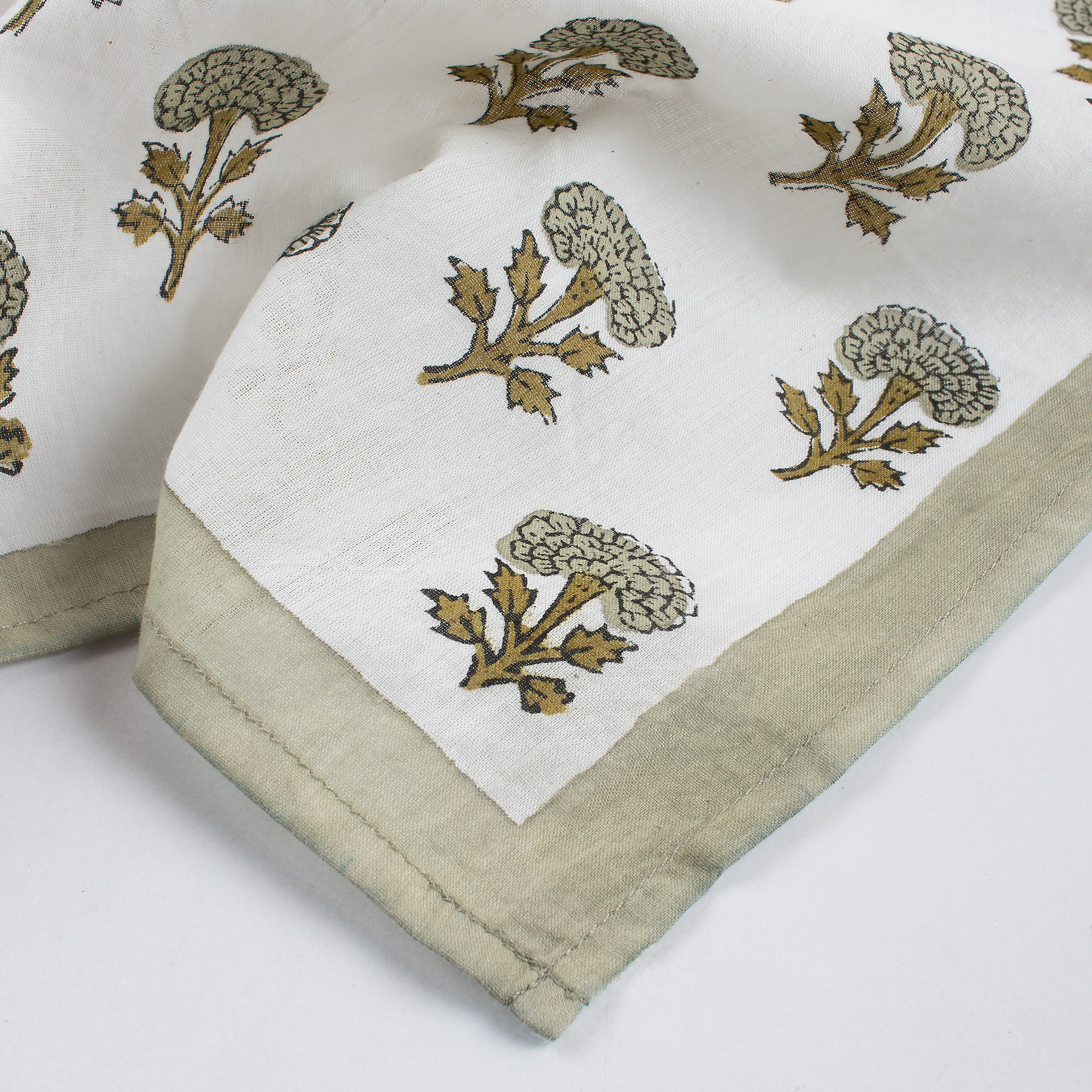 Gray Floral Hand Block Printed Cotton Bandanas For Ladies