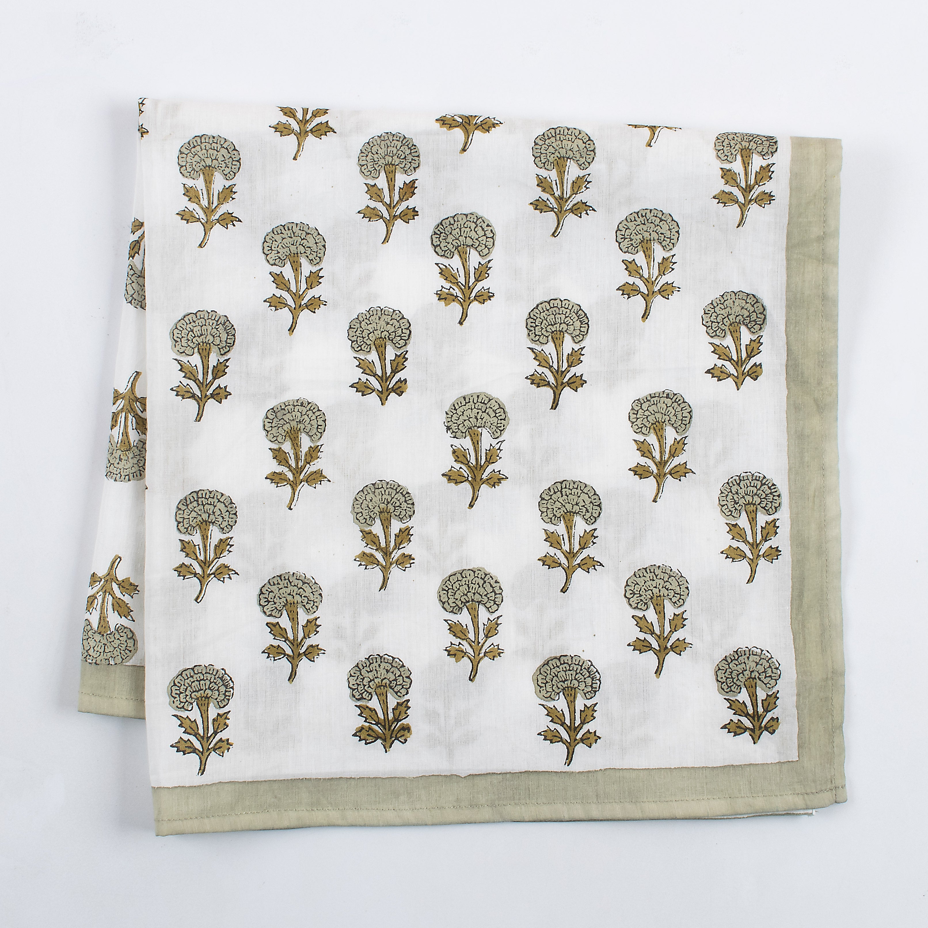 Gray Floral Hand Block Printed Cotton Bandanas For Ladies