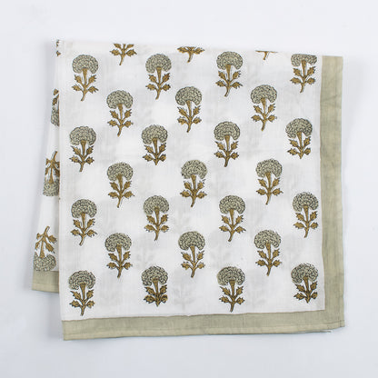 Gray Floral Hand Block Printed Cotton Bandanas For Ladies