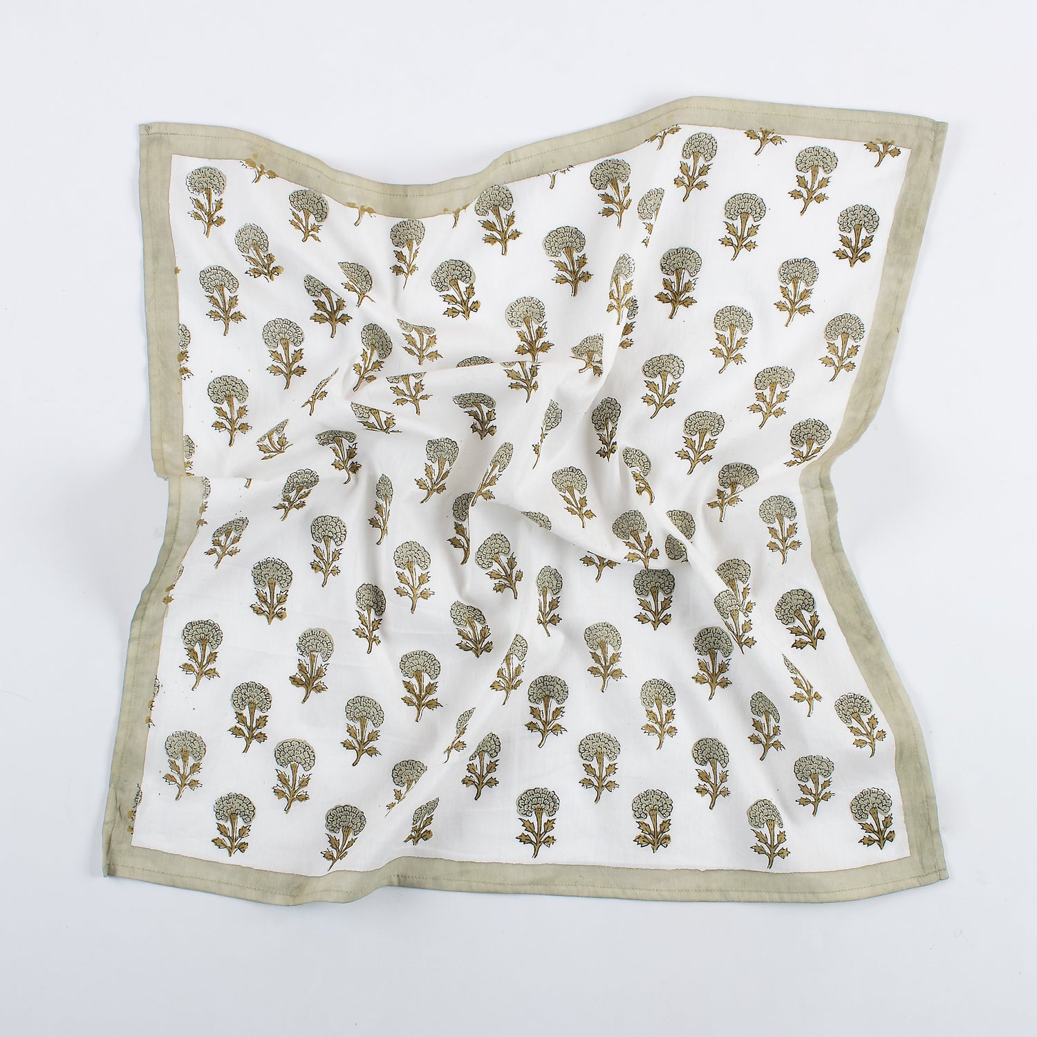 Gray Floral Hand Block Printed Cotton Bandanas For Ladies