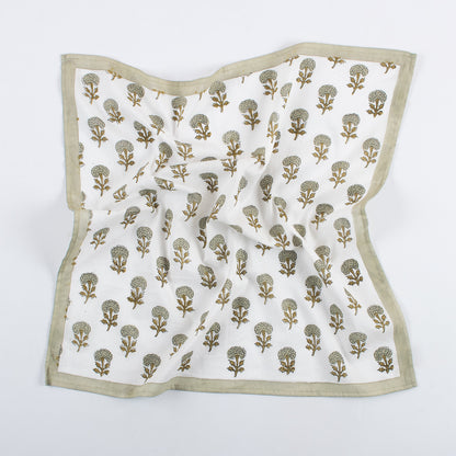 Gray Floral Hand Block Printed Cotton Bandanas For Ladies