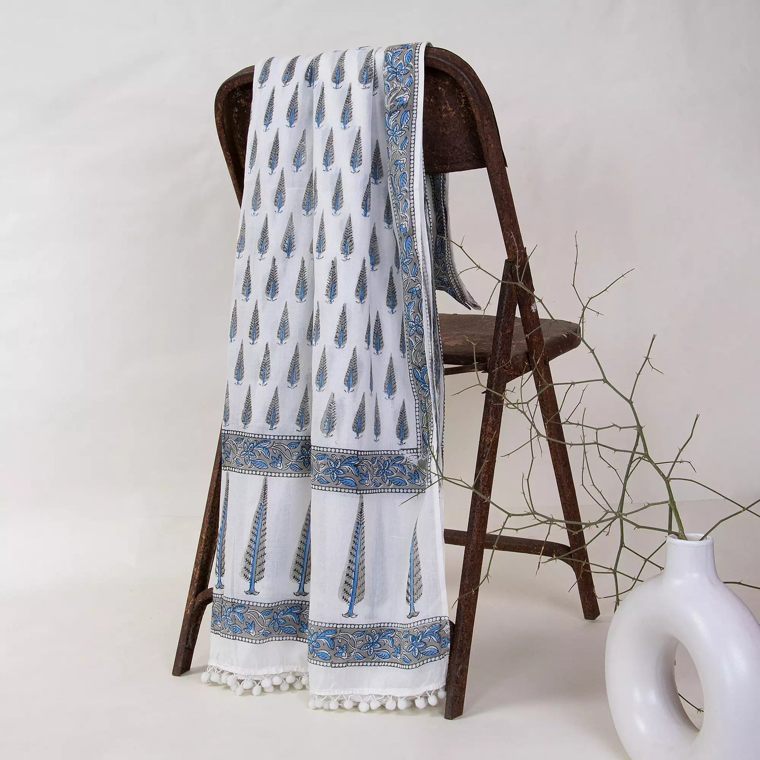 Gray Leaf Printed Cotton Women&