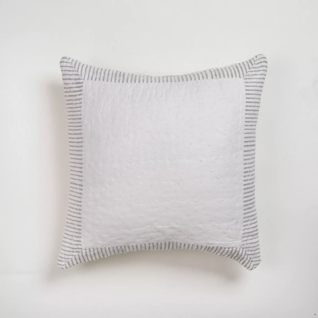 Gray Stripe Hand Printed Kantha Sofa Cushion Cover