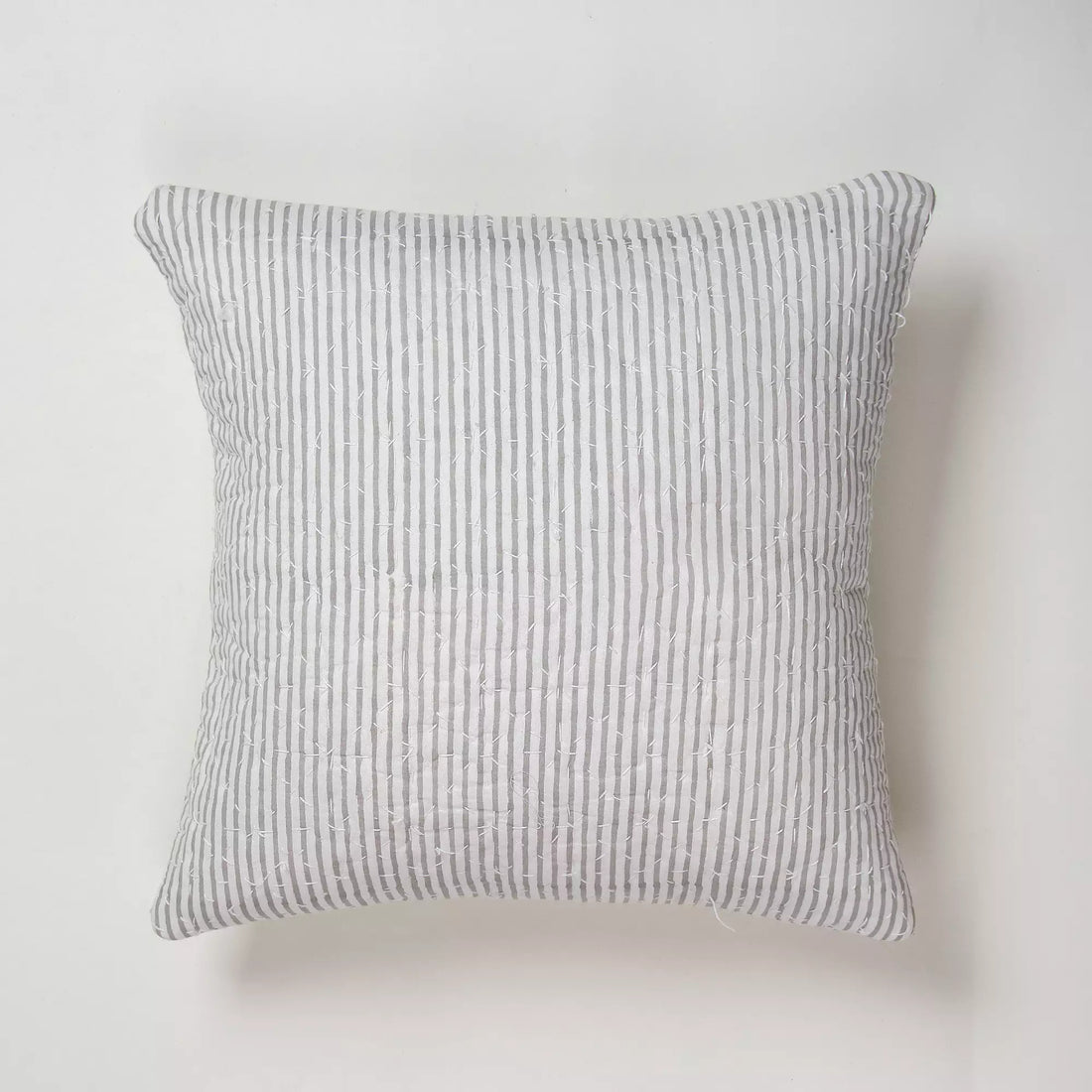 Gray Stripe Hand Printed Kantha Sofa Cushion Cover