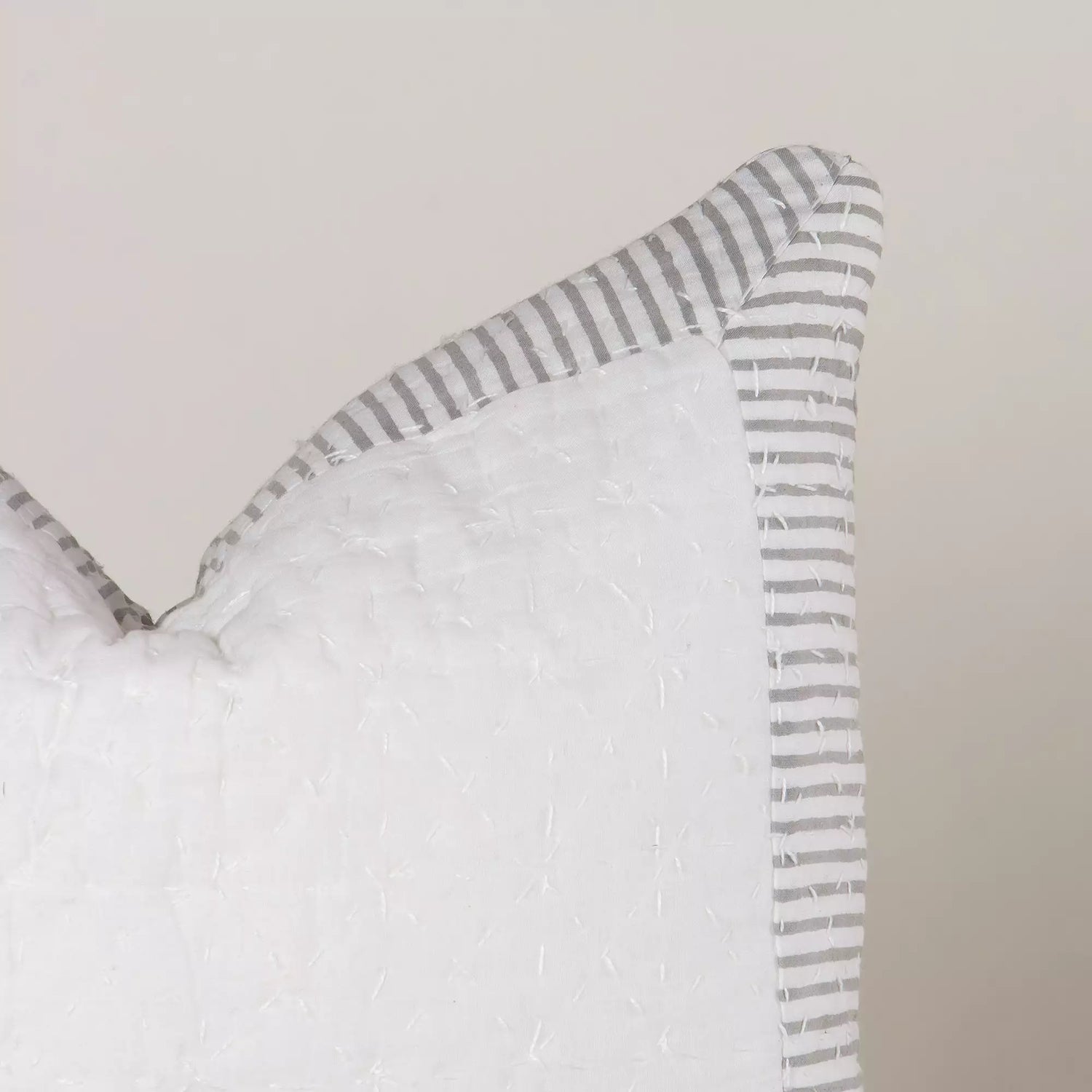 Gray Stripe Hand Printed Kantha Sofa Cushion Cover