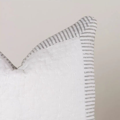 Gray Stripe Hand Printed Kantha Sofa Cushion Cover