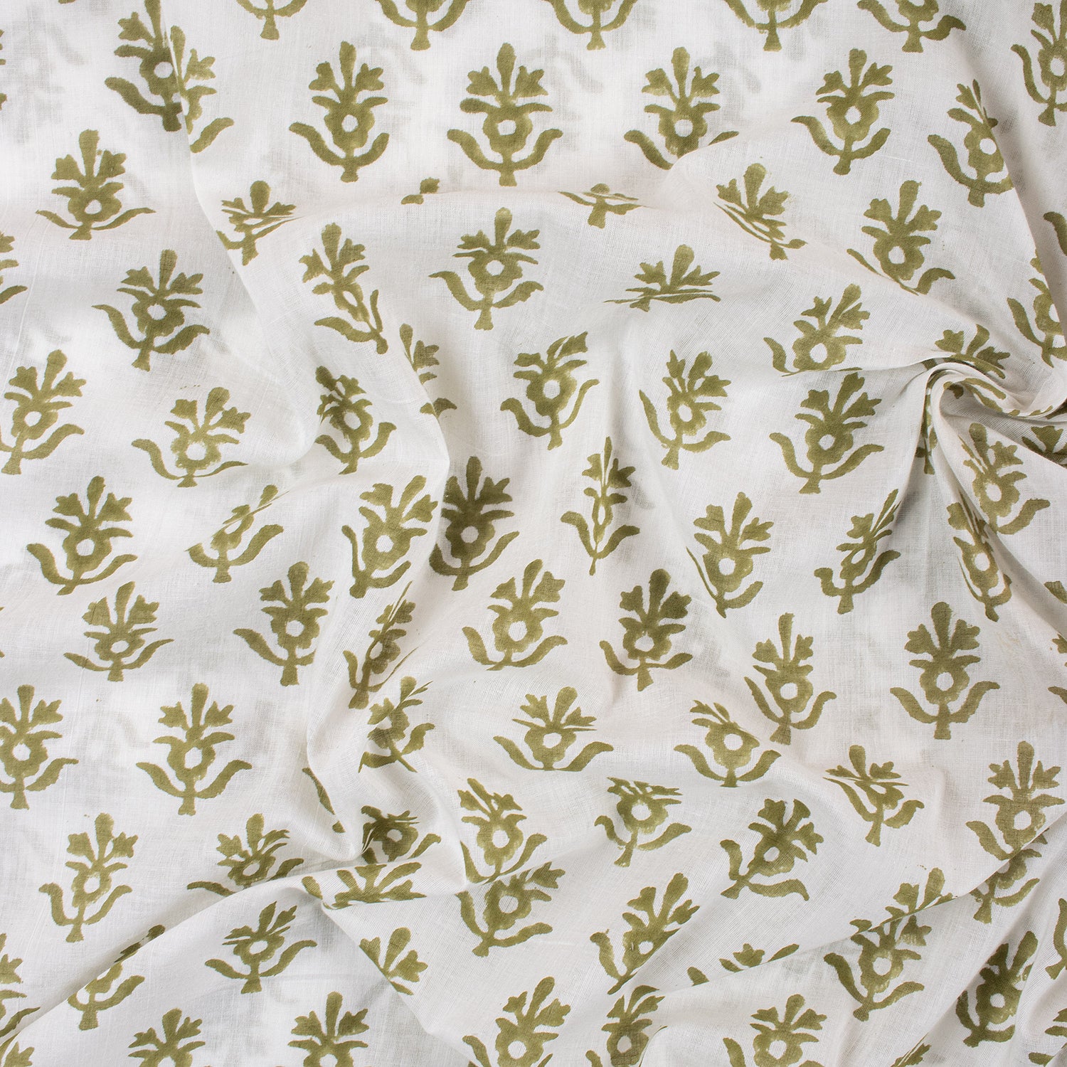 Green Booti Block Print Fabric