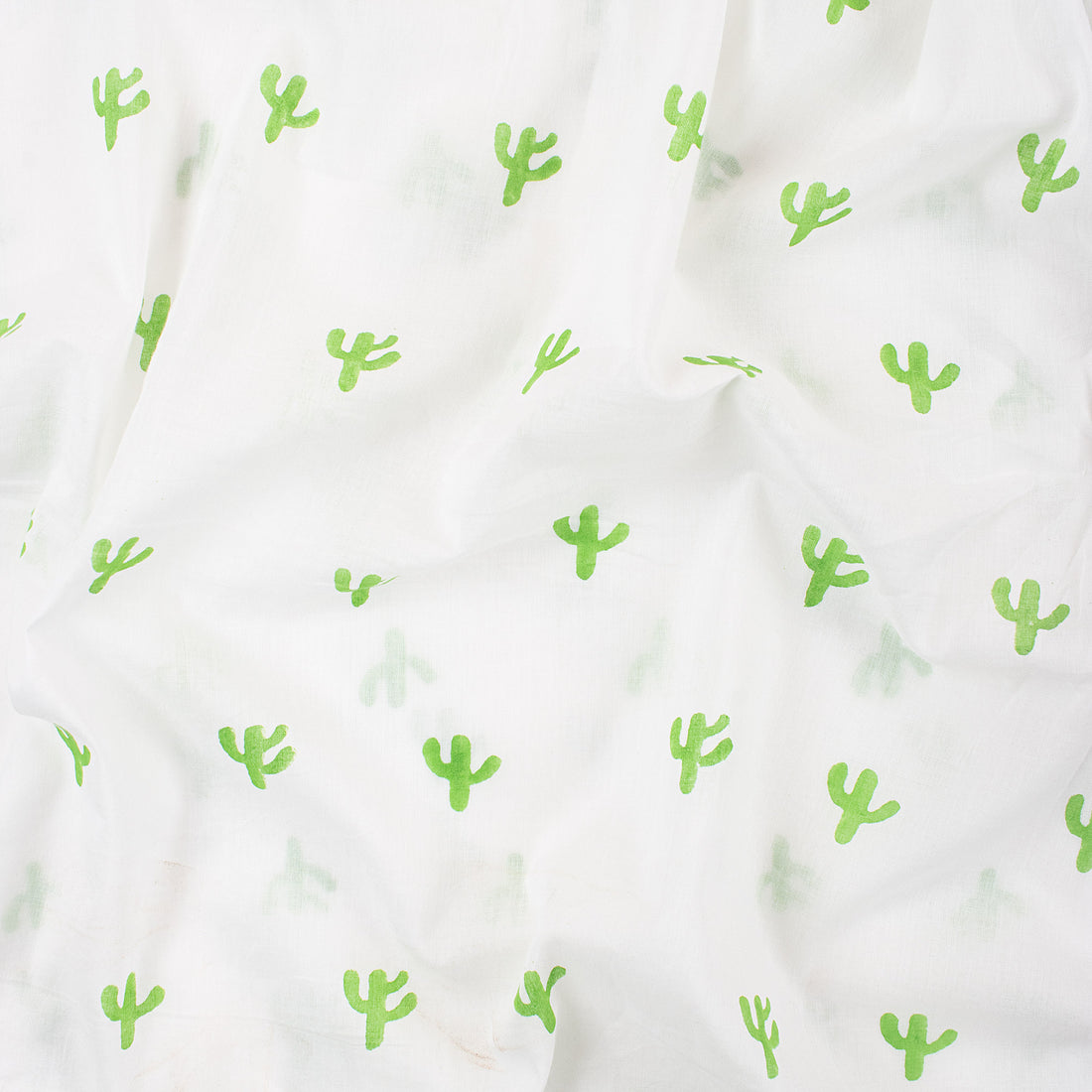 Green Cactus Block Print Indian Cotton Running Material Fabric