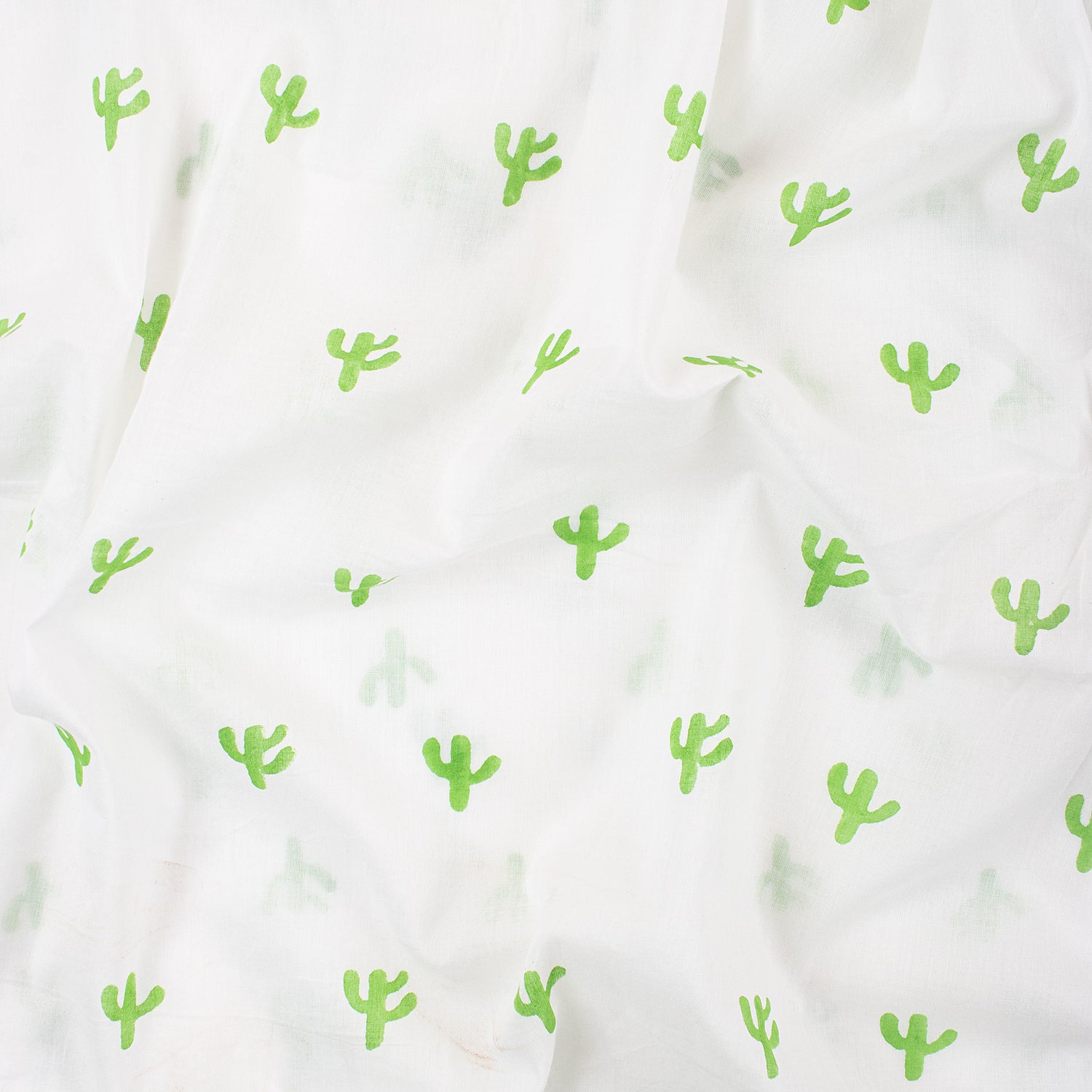 Green Cactus Block Print Indian Cotton Running Material Fabric