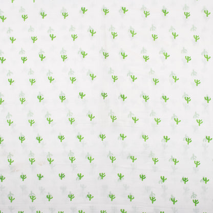 Green Cactus Block Print Indian Cotton Running Material Fabric