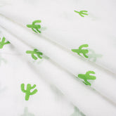 Green Cactus Block Print Indian Cotton Running Material Fabric