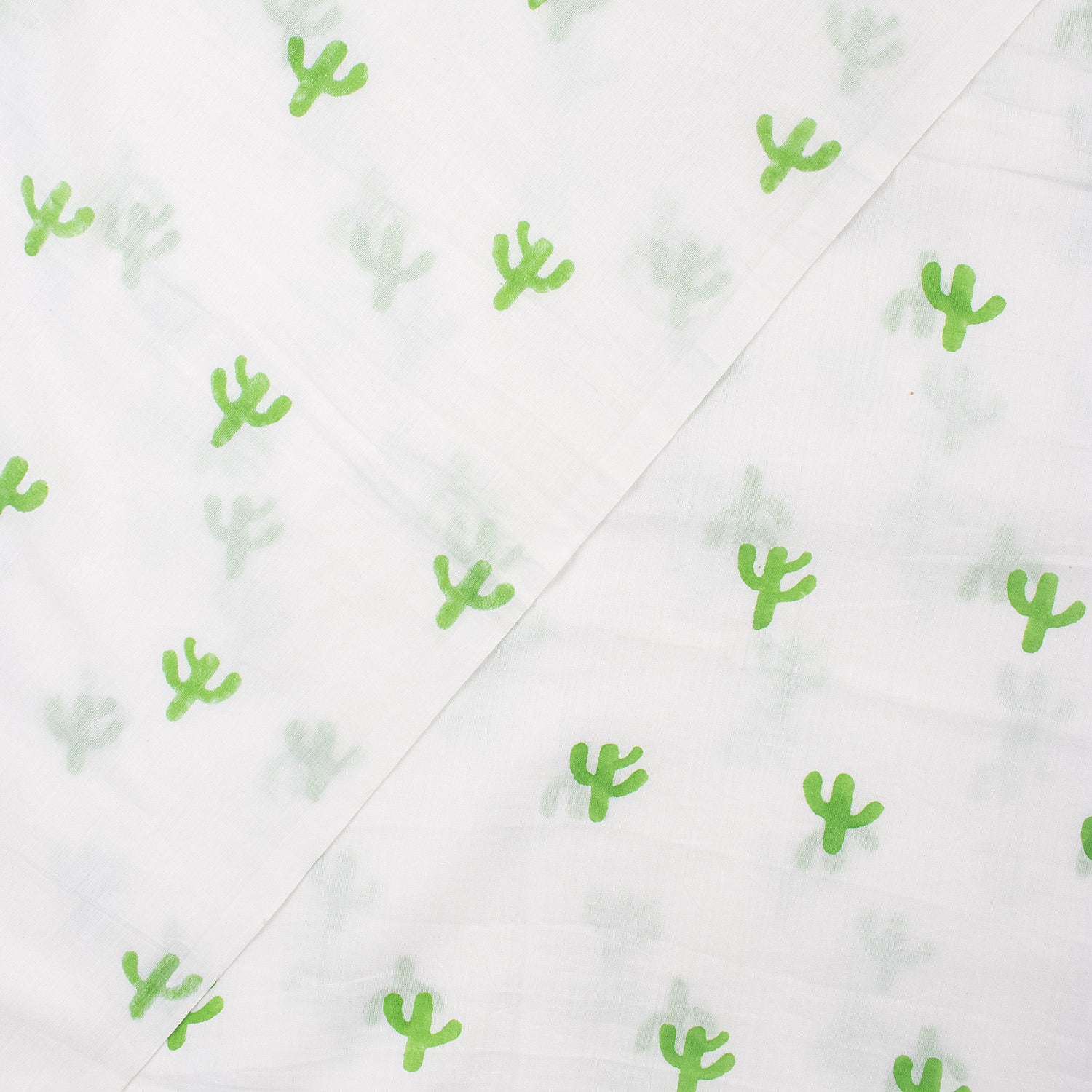 Green Cactus Block Print Indian Cotton Running Material Fabric