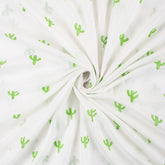 Green Cactus Block Print Indian Cotton Running Material Fabric