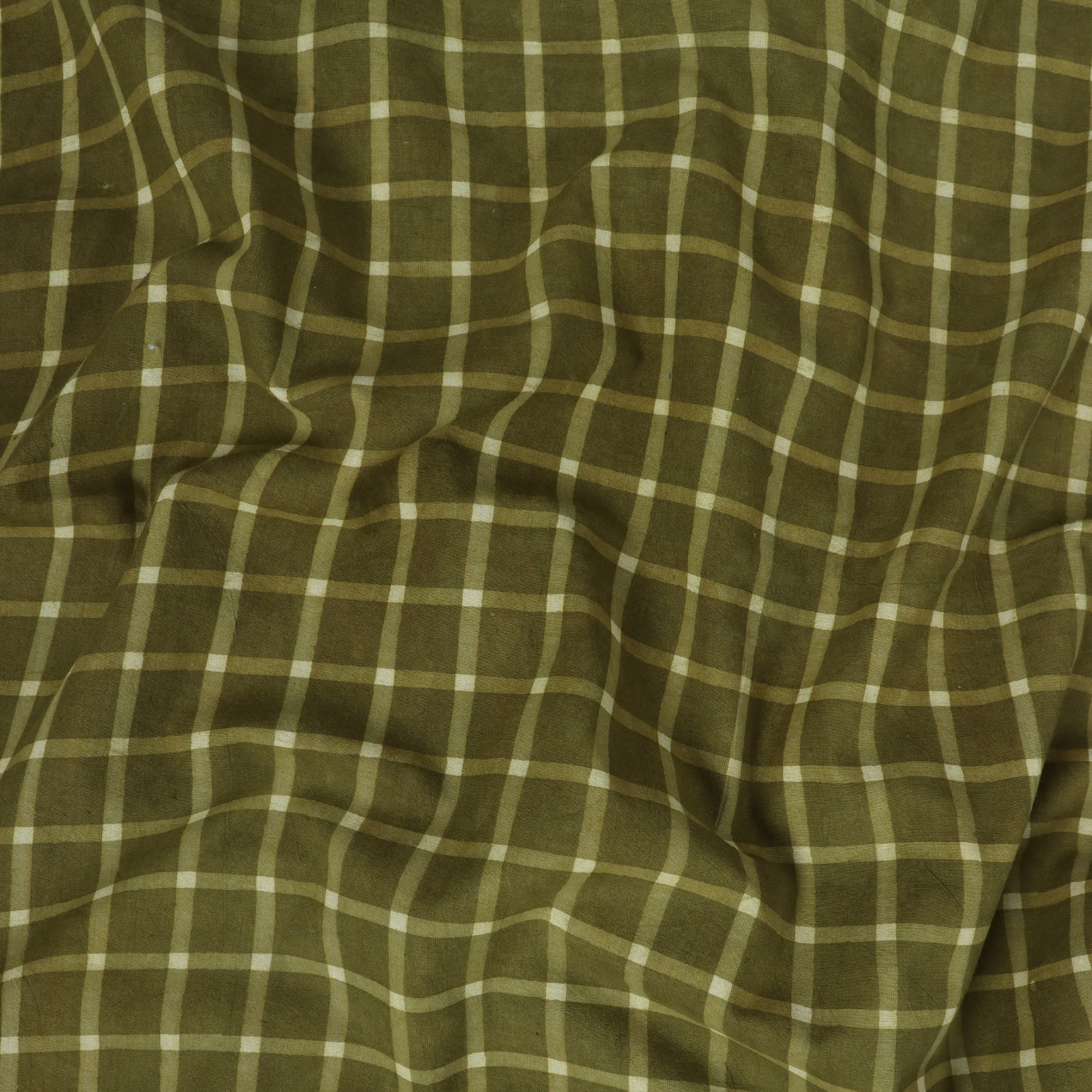 Green Dabu Hand Block Printed Cotton Fabric