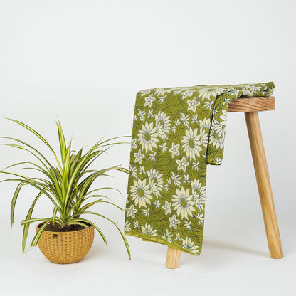 Green Floral Cotton Dabu Hand Block Print Fabric