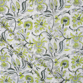 Green Floral Cotton Hand Block Print Fabric
