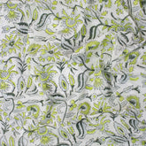 Green Floral Cotton Hand Block Print Fabric