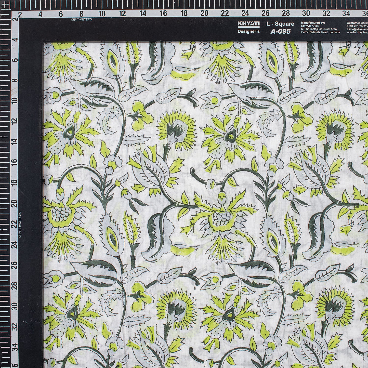 Green Floral Cotton Hand Block Print Fabric