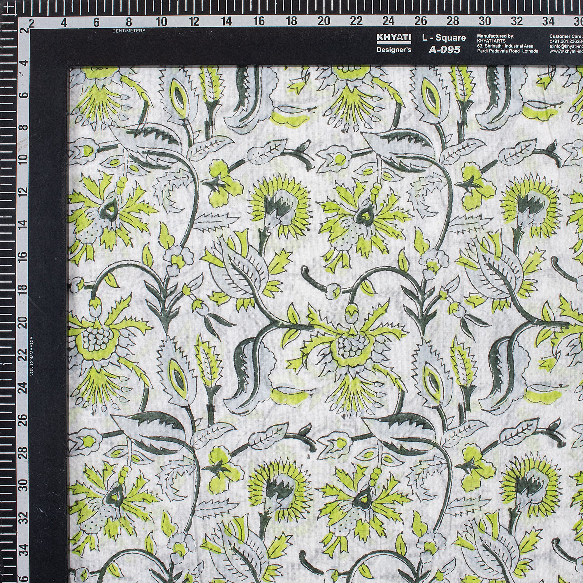 Green Floral Cotton Hand Block Print Fabric