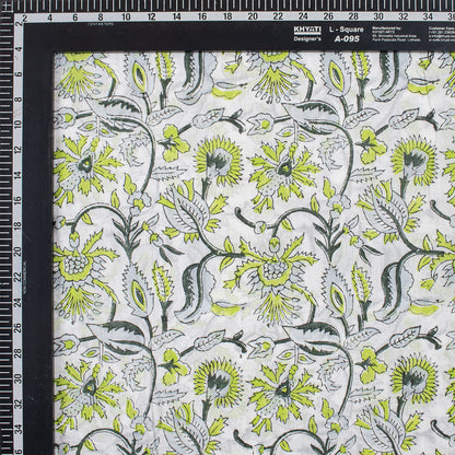 Green Floral Cotton Hand Block Print Fabric