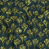 Green Floral Dabu Hand Block Print Cotton Fabric